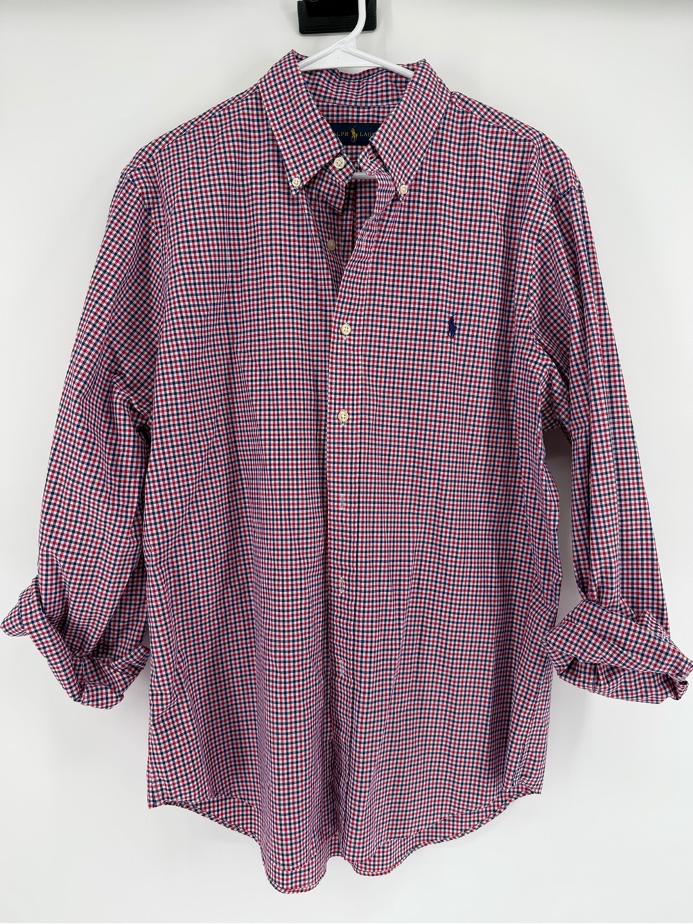 Ralph Lauren Red White & Blue Micro-Check Button-Down Shirt Mens Large